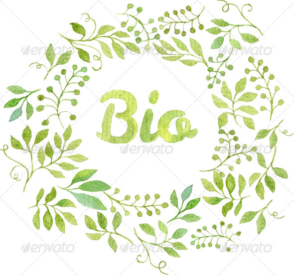 590x554 Word Bio In Watercolor Leaves Wreath By Helga Wigandt Graphicriver - Watercolor Leaves