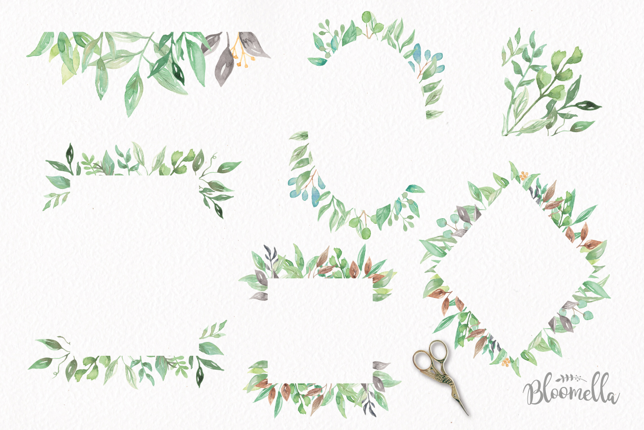 1300x869 Leaf Frames Foliage Borders Amp Corners Green Watercolor Leaves By...