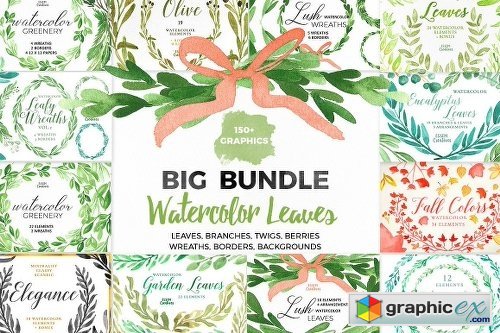 500x333 Watercolor Leaves Clipart Big Bundle Free Download Vector Stock - Watercolor Leaves Clipart