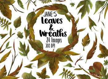 350x258 Watercolor Leaves Clipart By Digitalartsi Teachers Pay Teachers - Watercolor Leaves Clipart