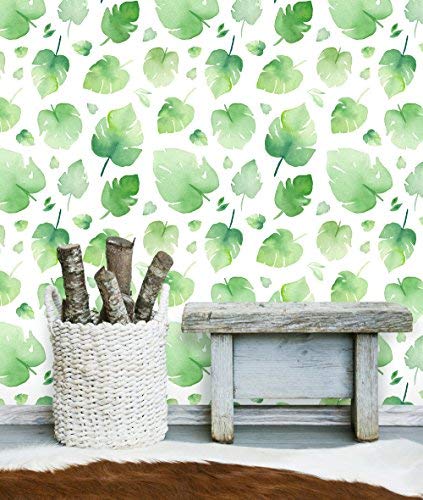 423x500 Peel And Stick Removable Wallpaper Watercolor Green - Watercolor Leaves Wallpaper