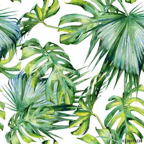 500x500 Seamless Watercolor Illustration Of Tropical Leaves, Dense Jungle - Watercolor Leaves Wallpaper