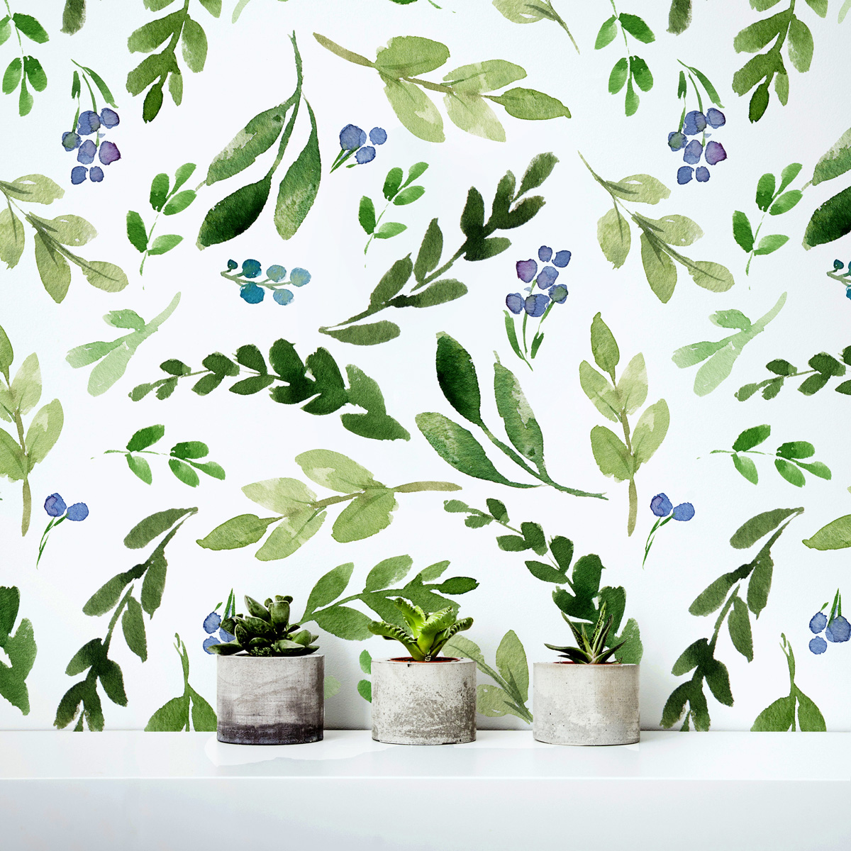 1200x1200 Watercolor Green Leaves Repositionable Wallpaper - Watercolor Leaves Wallpaper