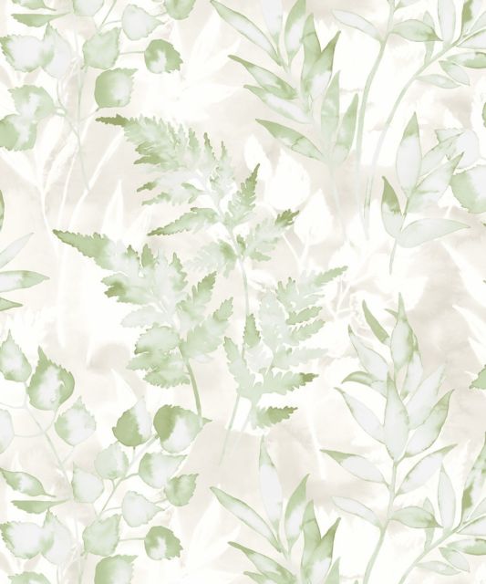 533x640 Watercolour Leaves. Holden Decor Glasshouse Bracken Green Silver - Watercolor Leaves Wallpaper