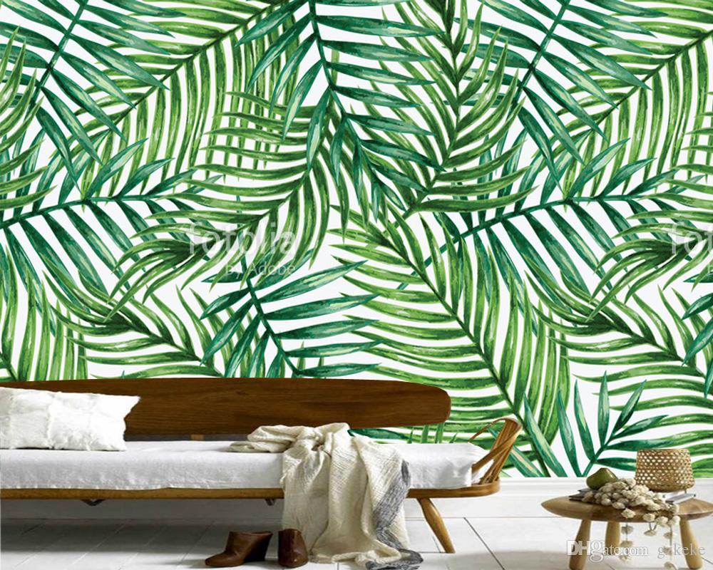 1000x800 Custom Wall Leaf Wallpaper,watercolor Tropical Palm Leaves Fresco - Watercolor Leaves Wallpaper