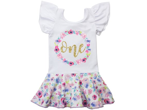 570x428 First Birthday Leotard Personalized Gold Watercolor Floral Etsy - Watercolor Leotard