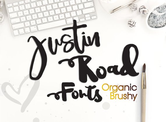 570x418 Justin Road Font Brush Fonts Watercolor Lettering Digital Etsy - Watercolor Lettering Font