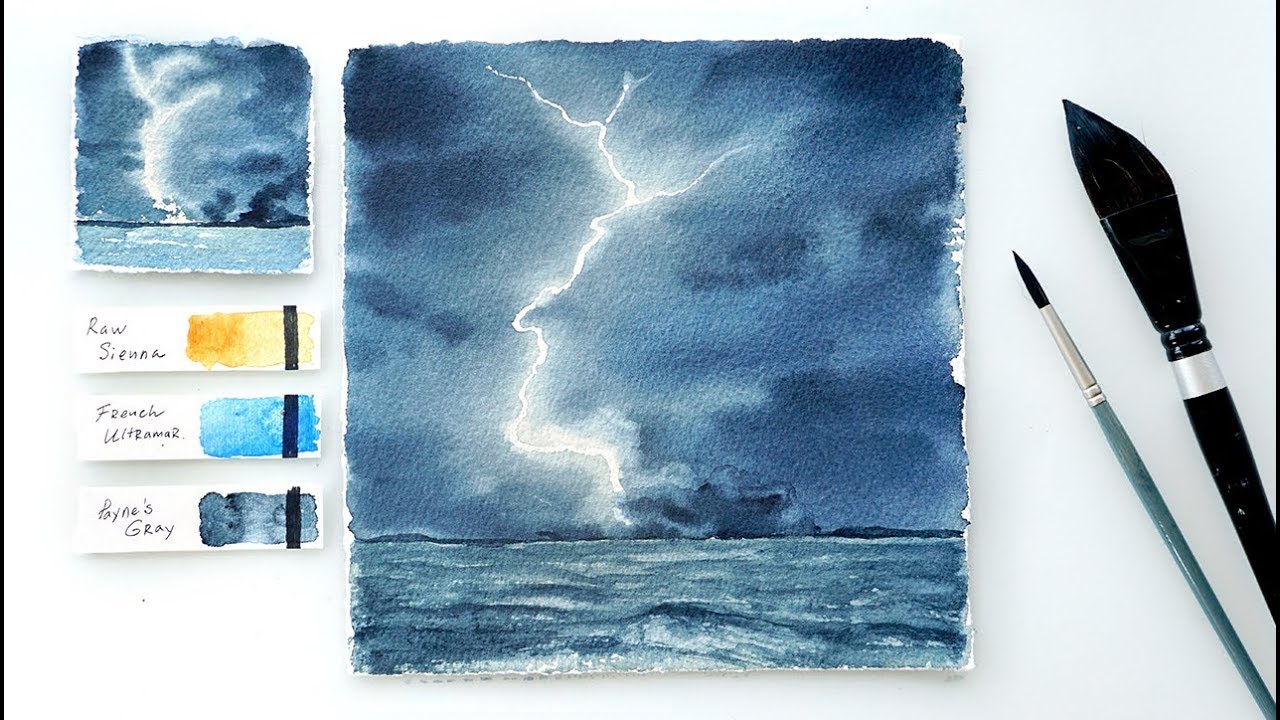 1280x720 Lightning Storm. Step By Step Watercolor Tutorial. - Watercolor Lightning