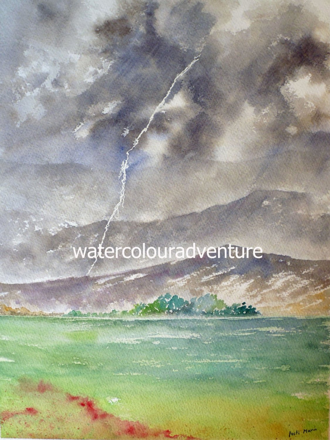1125x1500 Original Watercolor Watercolor Landscape Watercolor Storm Etsy - Watercolor Lightning