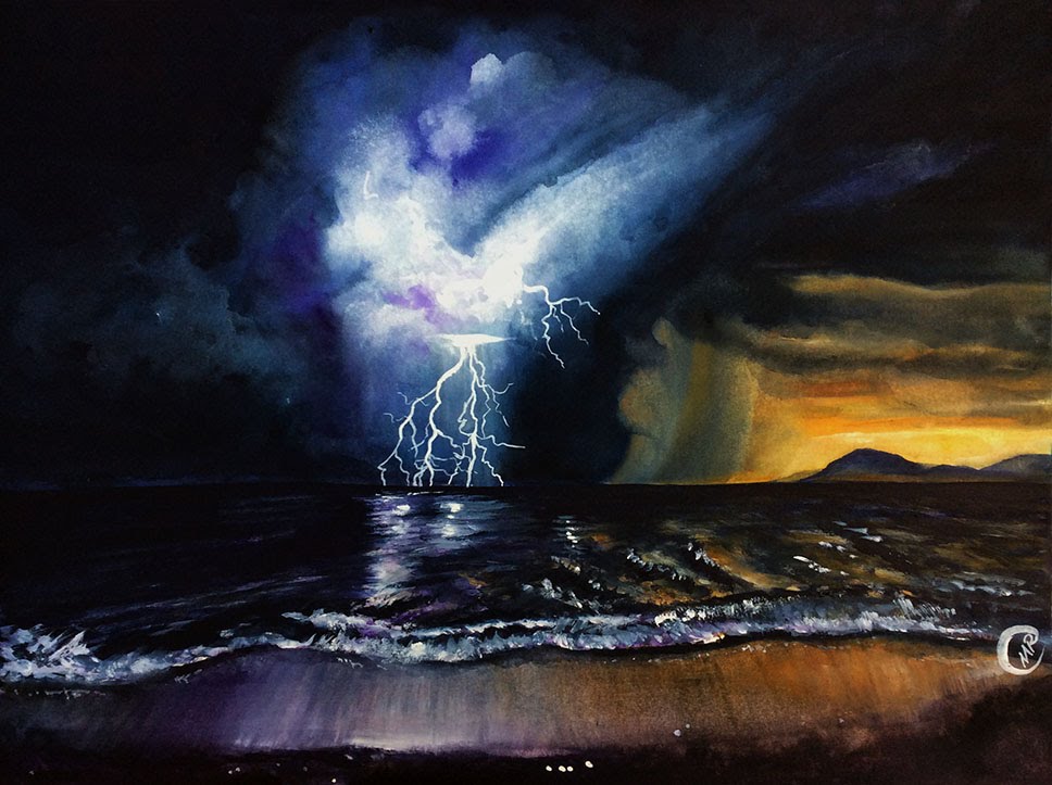 968x723 Watercolor Storm With Lightening Painting Demonstration - Watercolor Lightning