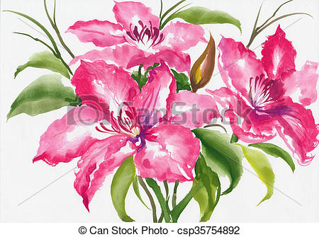 450x335 Pink Lilies Watercolor. Beautiful Lily Flower Watercolor Painting - Watercolor Lily