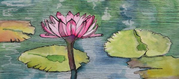 600x265 Mixed Media How To Paint A Water Lily With Watercolor + Ink - Watercolor Lily Pads