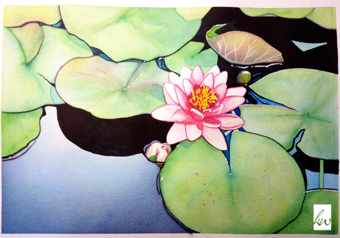 665x465 Painting - Watercolor Lily Pads