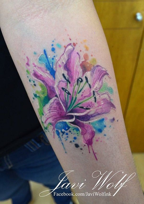 600x850 Awesome Lily Tattoo Designs Flower Tattoos - Watercolor Lily Tattoo