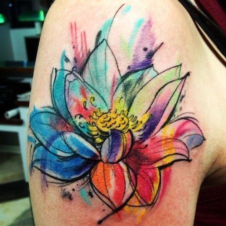 450x450 Awesome Watercolor Lily Tattoo On Shoulder - Watercolor Lily Tattoo