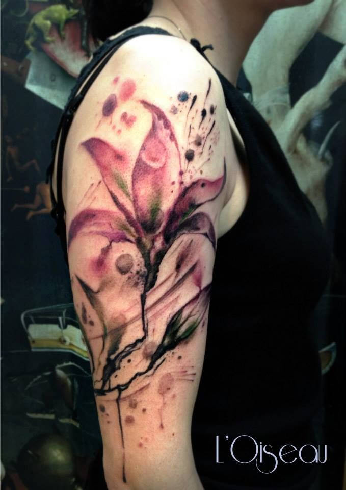 679x960 Flower Tattoos Watercolor Lily Tattoo On Sleeve By - Watercolor Lily Tattoo