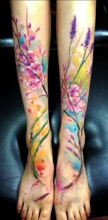 368x750 Lily Flower Watercolor Tattoos On Legs - Watercolor Lily Tattoo