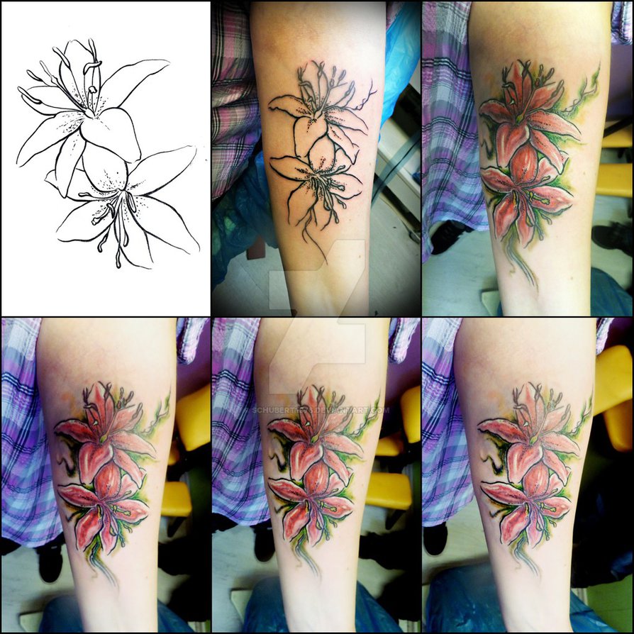 894x894 Watercolor Lilies Tattoo Making Of By Schubert1976 - Watercolor Lily Tattoo
