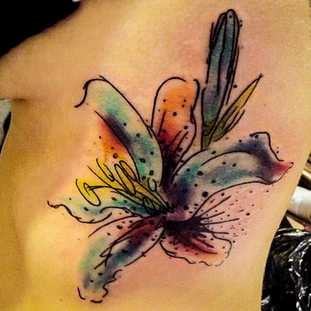 640x640 Watercolor Stargazer Lily Tattoo - Watercolor Lily Tattoo