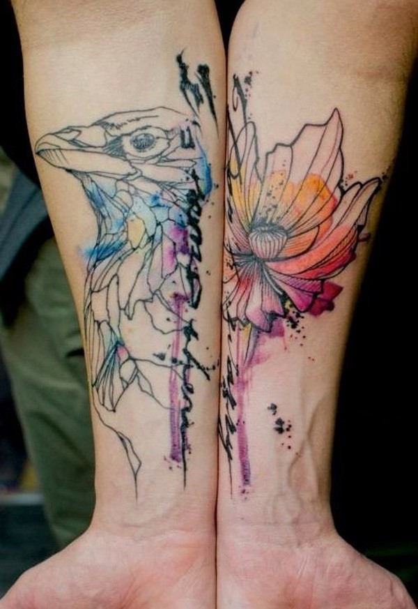 600x873 Eagleampflower Watercolor Tattoo On Forearm - Watercolor Lily Tattoo