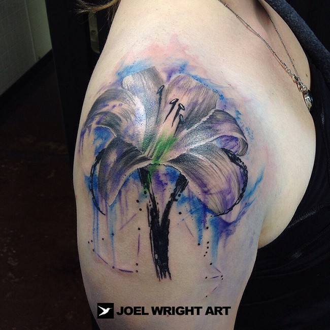 650x650 Fantastic Watercolor Lily Flower Tattoo On Shoulder Search - Watercolor Lily Tattoo
