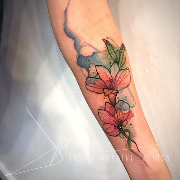 595x593 Watercolor Lily Flowers - Watercolor Lily Tattoo