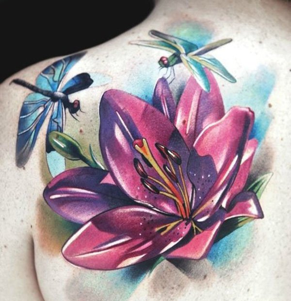600x622 27 Gorgeous Lily Tattoos That Stand Out - Watercolor Lily Tattoo