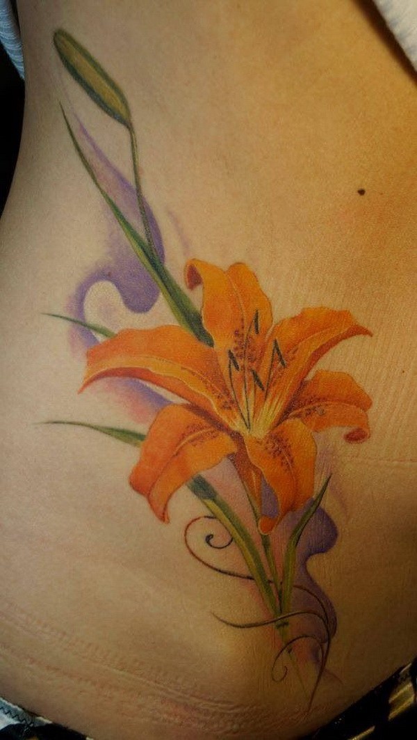 600x1063 35 Pretty Lily Flower Tattoo Designs - Watercolor Lily Tattoo