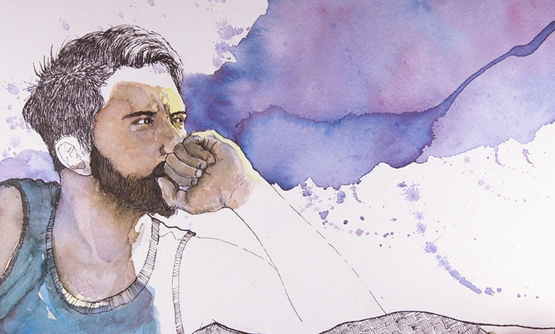 800x482 Mixed Media Portrait - Watercolor Line