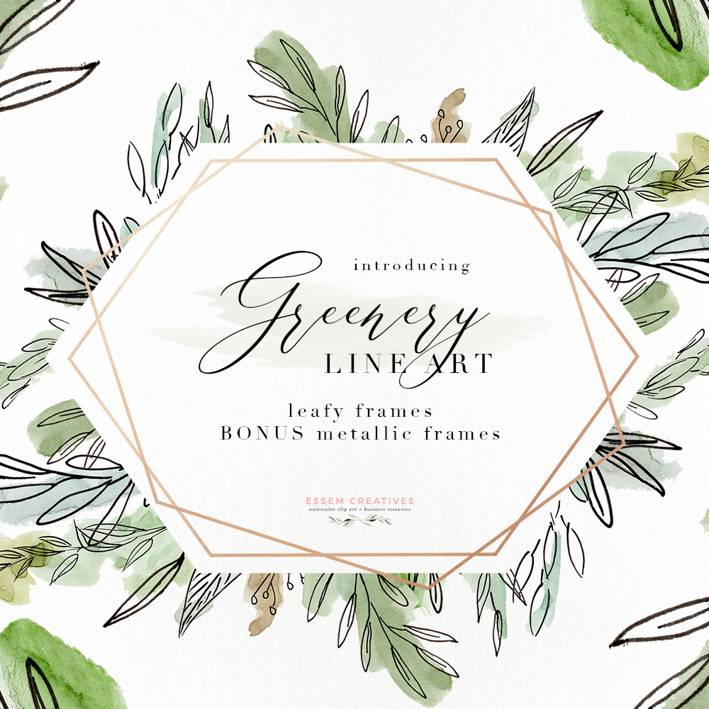 1000x1000 Watercolor Greenery Line Art Png Clipart, Tropical Rustic - Watercolor Line