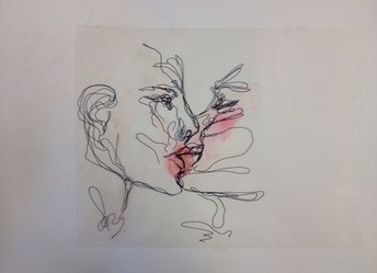 344x249 Watercolor Layered With Contour Line Drawing - Watercolor Line Drawing