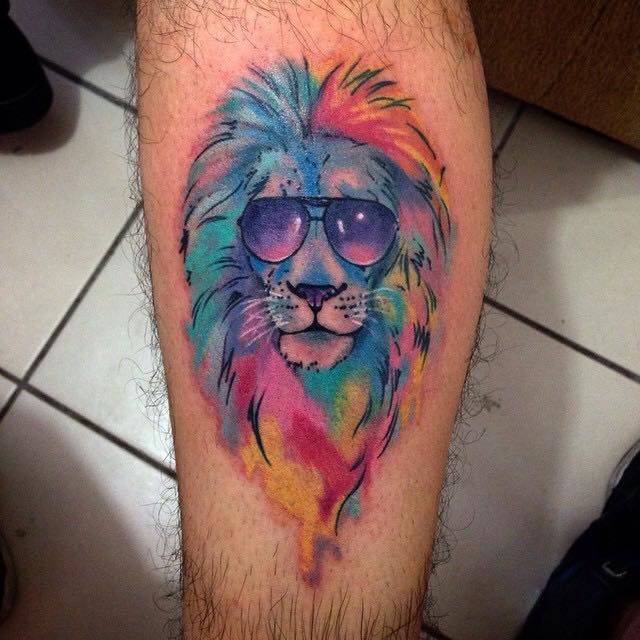 640x640 Cool Watercolor Lion Head Tattoo On Sleeve - Watercolor Lion Tattoo