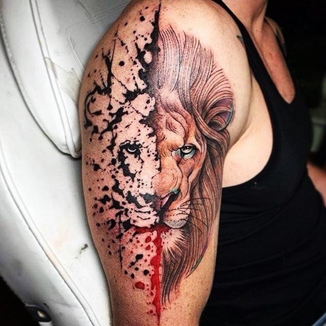640x640 Half Watercolor Lion Tattoo Best Tattoo Ideas Gallery - Watercolor Lion Tattoo