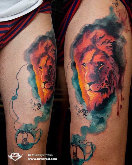 510x638 Lion Thigh Tattoos Best Tattoo Ideas Gallery - Watercolor Lion Tattoo