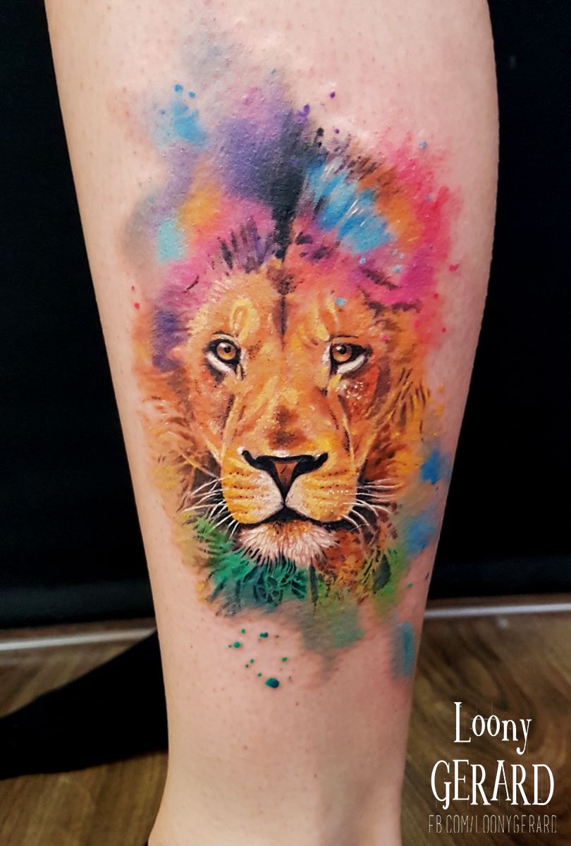 810x1200 Pin By Mateusz On Tattoos By Loonygerard - Watercolor Lion Tattoo