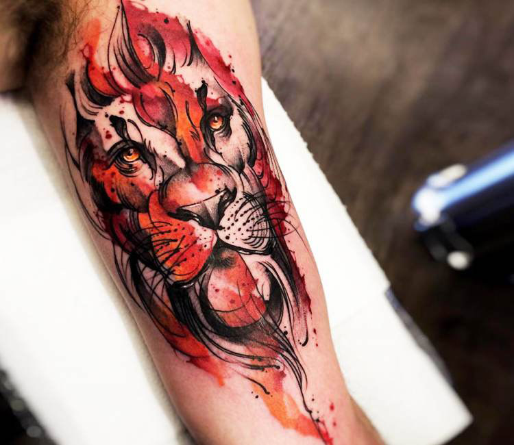 750x650 Watercolor Lion Tattoo By Felipe Rodrigues Post 16265 - Watercolor Lion Tattoo