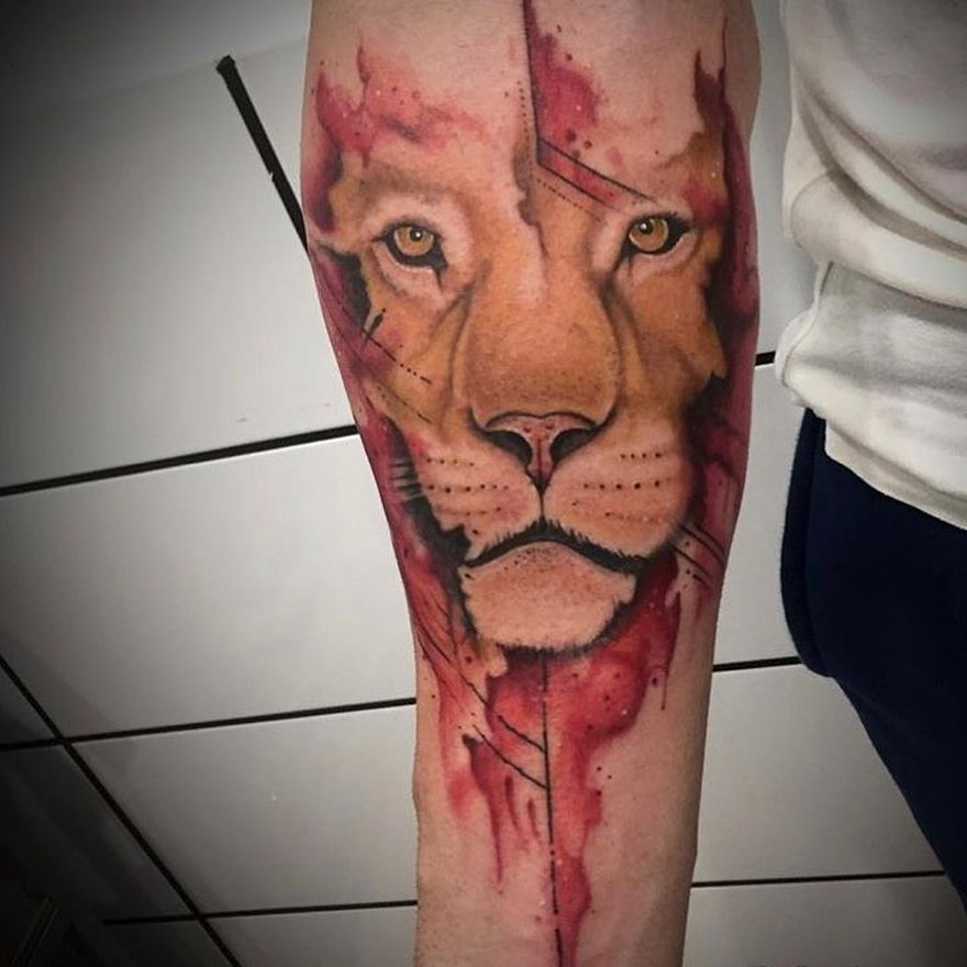 880x880 Watercolor Lion Tattoo (42) - Watercolor Lion Tattoo
