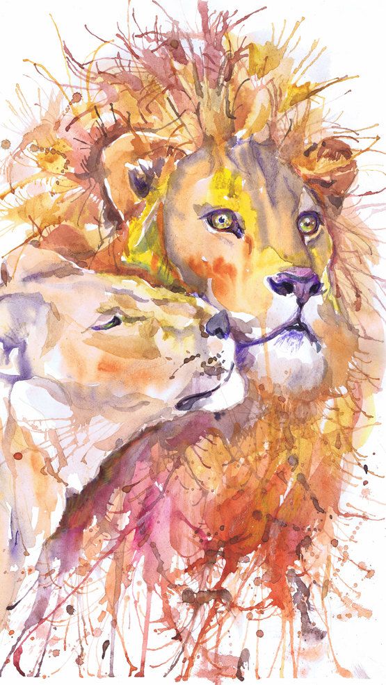 555x986 Lion Print, Lioness, Watercolor Painting, Lion King, African - Watercolor Lioness