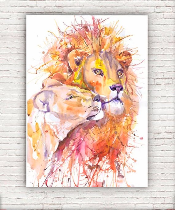 570x683 Lion Print Lioness Watercolor Painting Lion King African Etsy - Watercolor Lioness