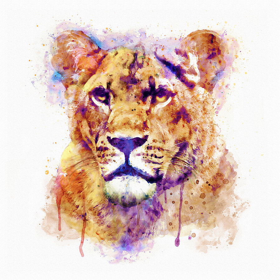 900x900 Lioness Head Painting By Marian Voicu - Watercolor Lioness