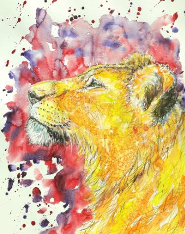 375x473 Lioness Painting By Marily Valkijainen Saatchi Art - Watercolor Lioness