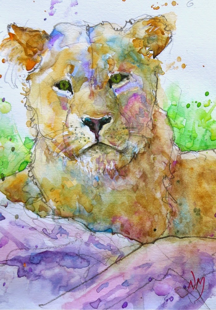 697x1000 Nora Macphail - Watercolor Lioness