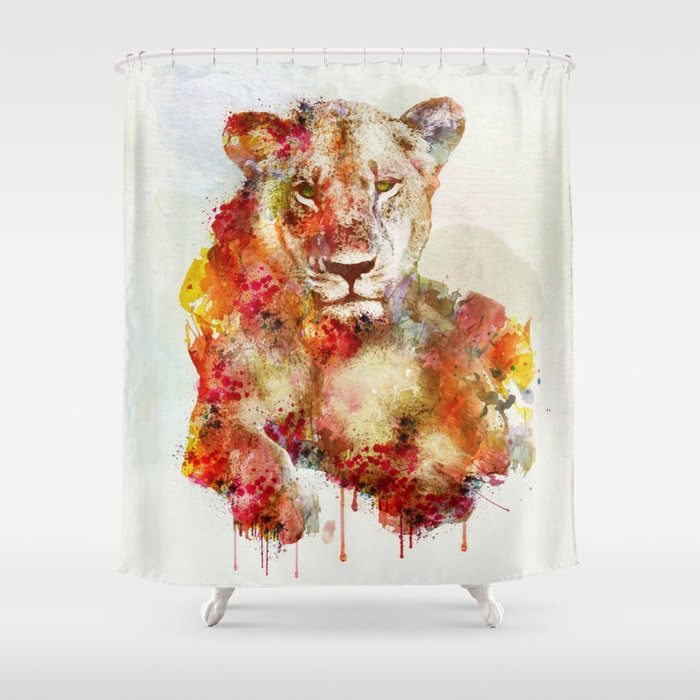 700x700 Resting Lioness Watercolor Painting Shower Curtain By Marianvoicu - Watercolor Lioness