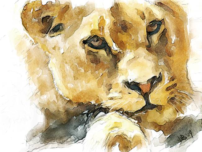 650x488 The Lioness By Vitaly Shchukin - Watercolor Lioness