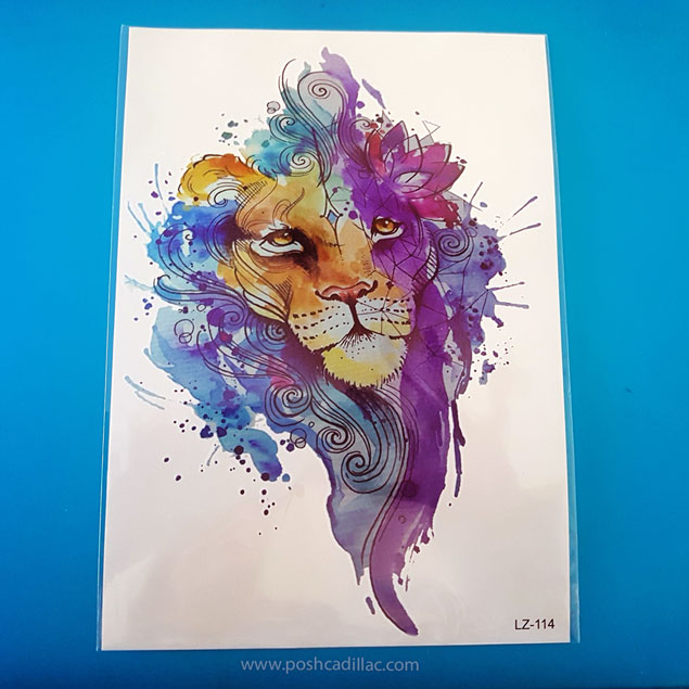 635x635 Big Watercolor Splash Art Colorful Temporary Waterproof Tattoo - Watercolor Lioness