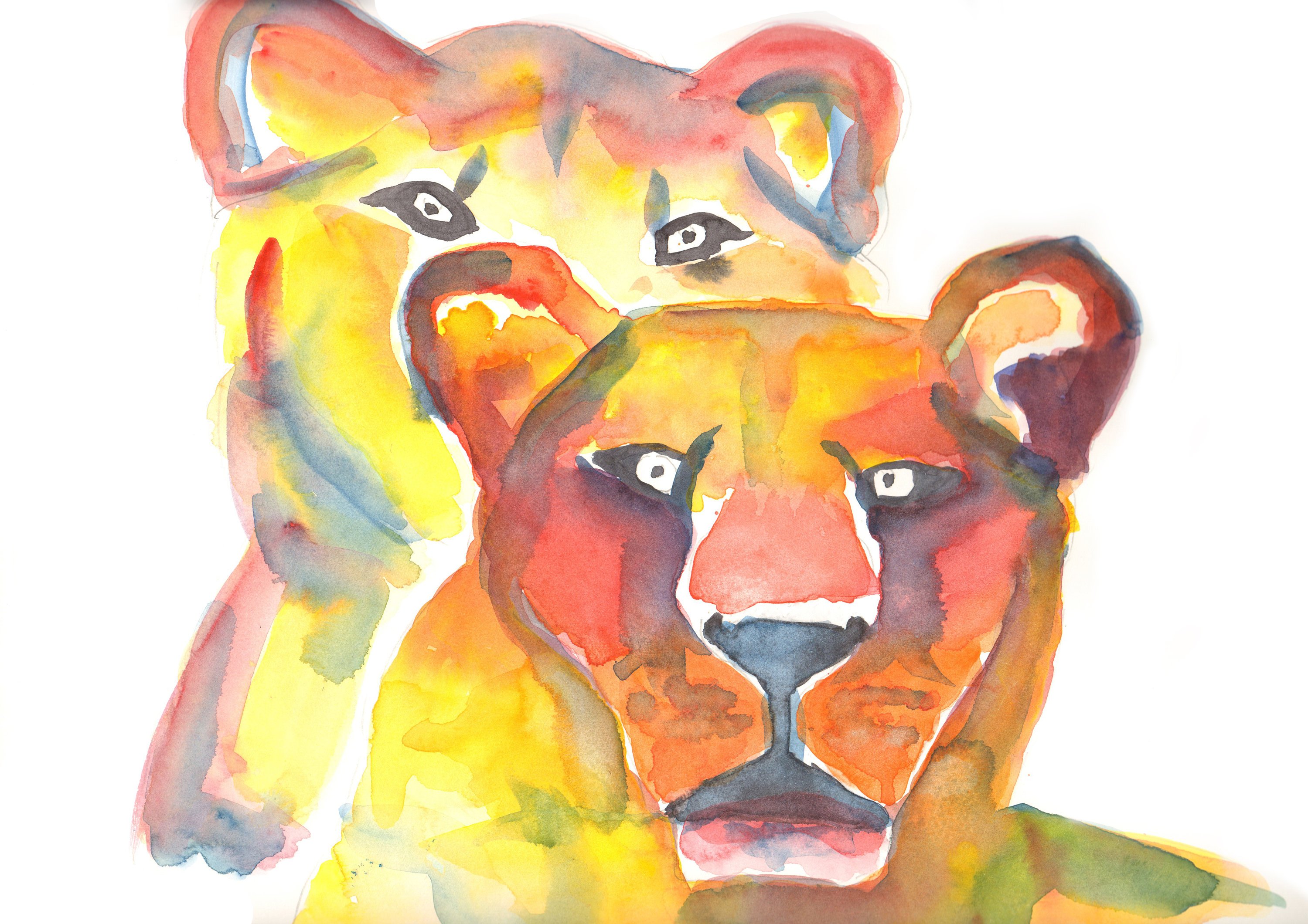 3000x2121 Lioness And Cub Painting Pictures Of Lions Lions Watercolor Etsy - Watercolor Lioness