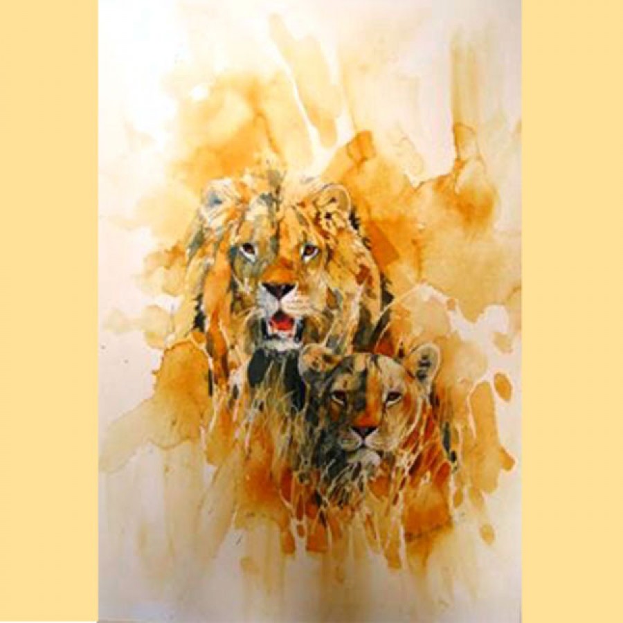 900x900 Lion And Lioness - Watercolor Lioness