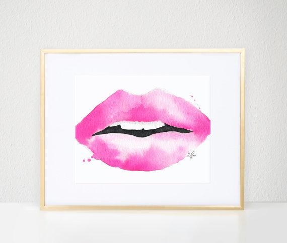 570x483 Lipstick Watercolor Print I Believe In Pink Boutique - Watercolor Lip Print