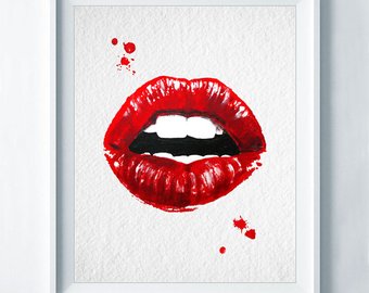 340x270 Love Watercolor Lips Print Art Romantic Gift Chic Wall Art - Watercolor Lip Print