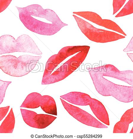 450x470 Watercolor Lips Seamless Pattern. - Watercolor Lips